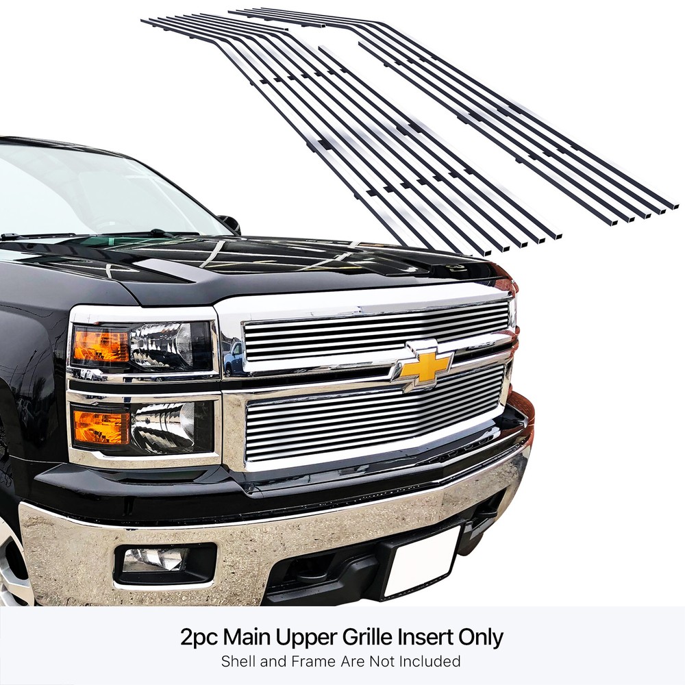Fits 2014-2015 Chevy Silverado 1500 Main Upper Billet Grille Inserts