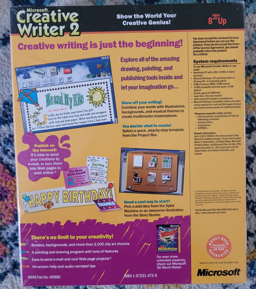 GENUINE Microsoft Creative Writer 2 0 Authentic NEW & SEALED Windows 95