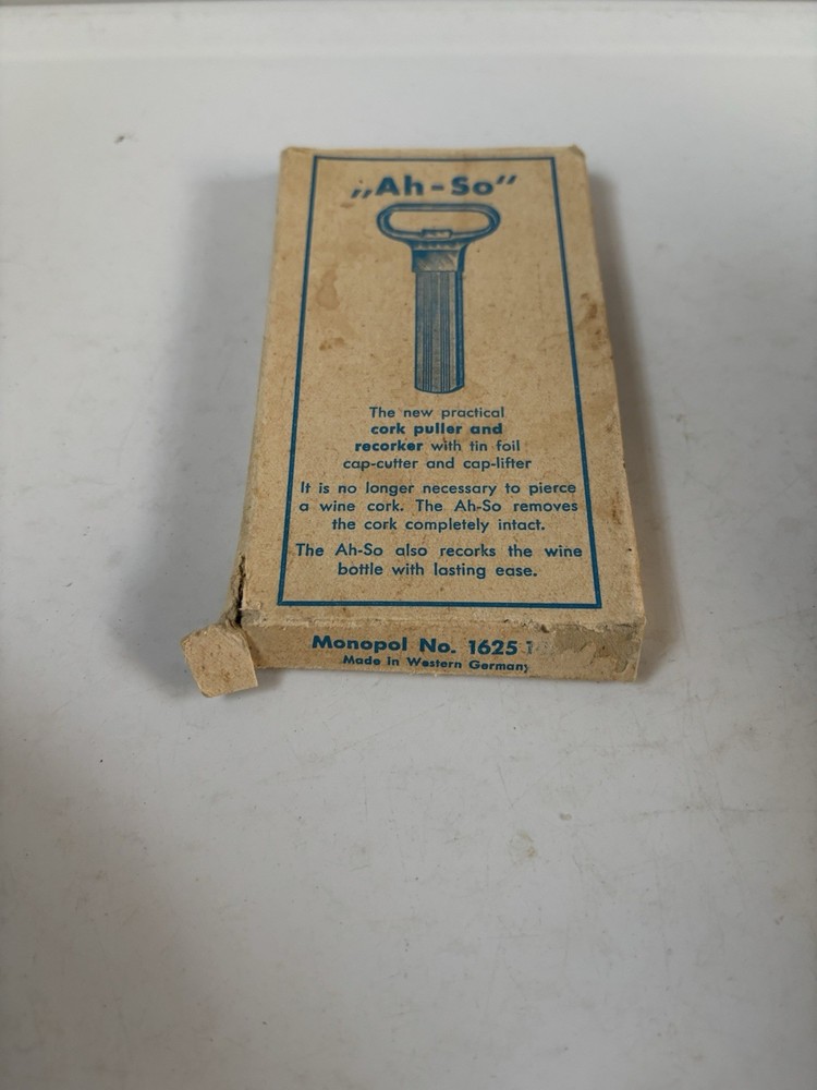 Western Germany Ah-So Cork Puller Bottle Opener w/Box Barware