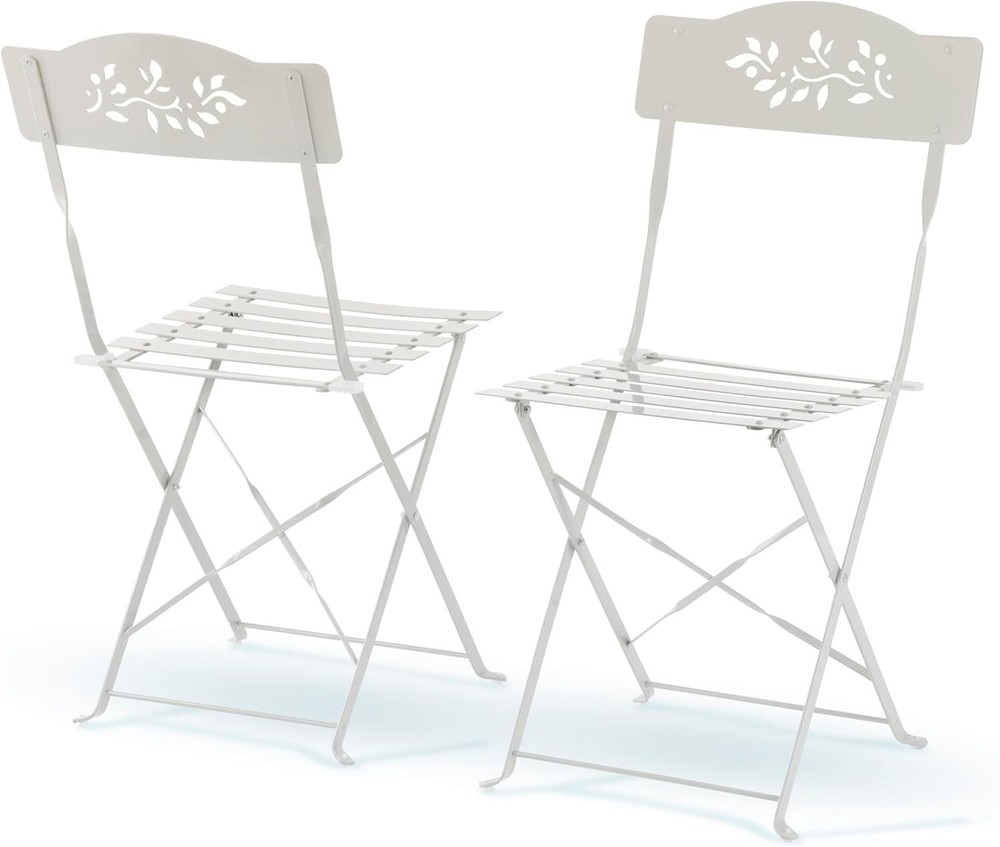 Compact White Bistro Set - 3-Piece Folding Table & Chairs for Stylish Spaces