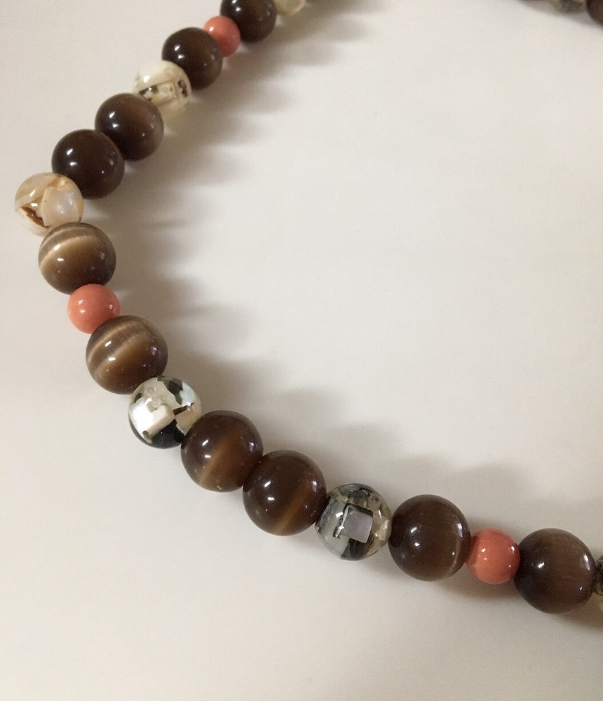 16-20” TIGERS EYE SHELL MARBLE ABALONE NECKLACE WOMENS