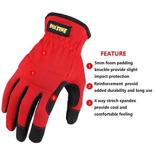 High Performance Work Gloves For Men(3 Pairs Pack), High Dexterity Medium Red