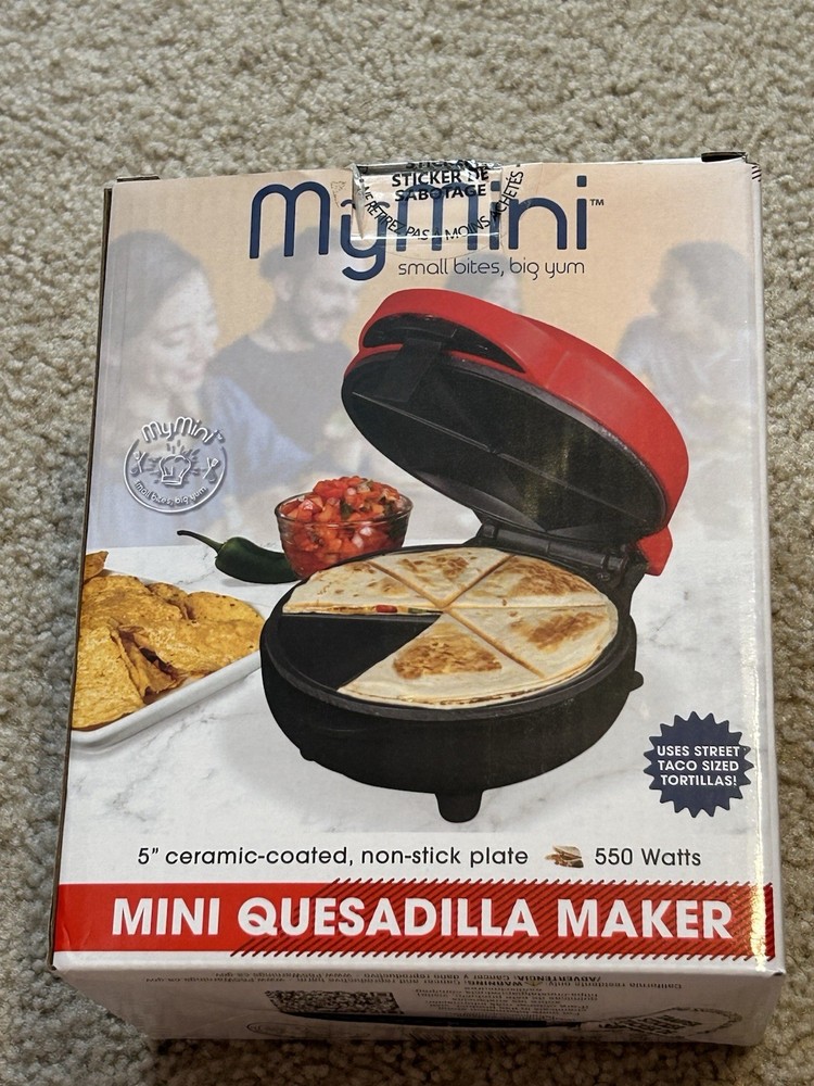 Brand New MyMini Red Mini Quesadilla Maker with 5” ceramic plate