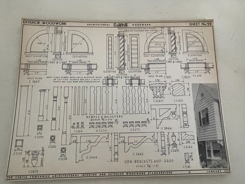 1938 CURTIS ARCHITECTURAL WOODWORK DETAILS, DOORS, WINDOWS, FRAMES, MANTELS