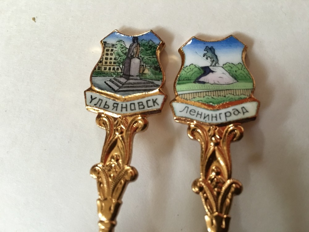 2 Vintage Enameled Russian Souvenir Spoons