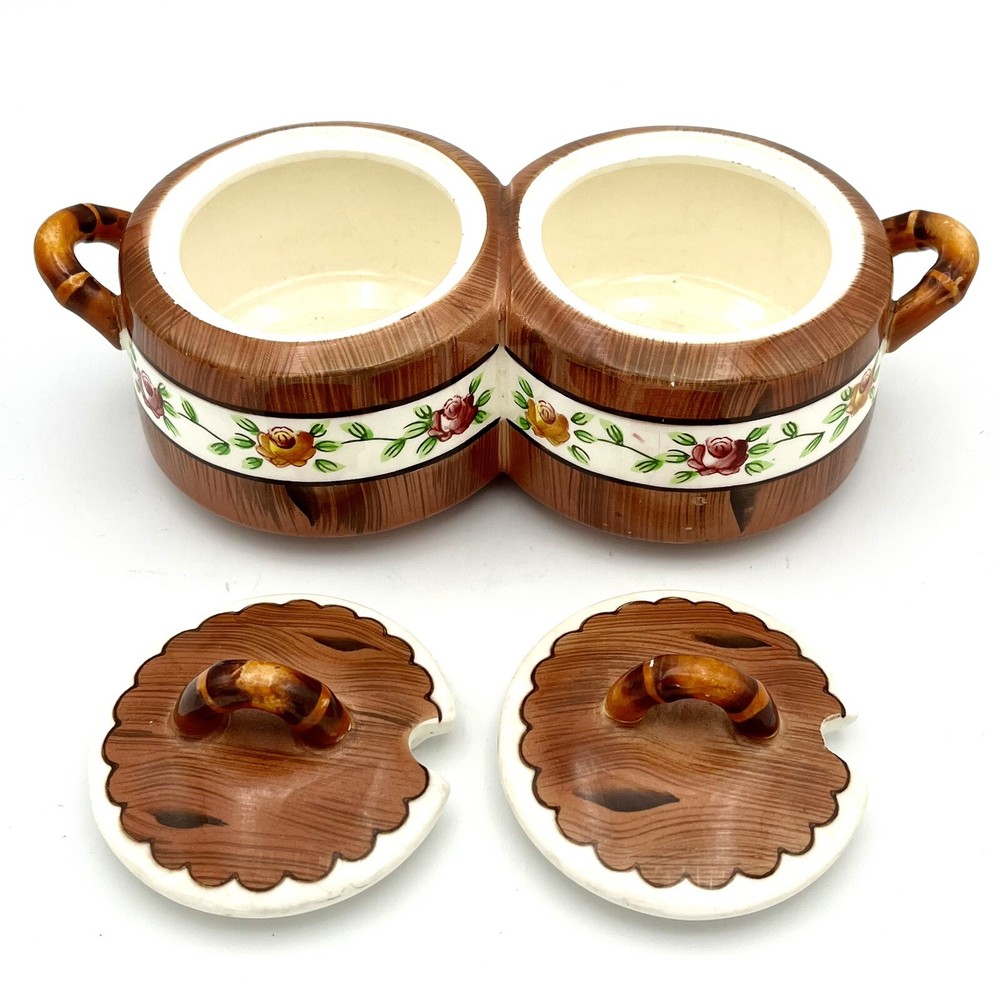Vntg Orchard Ware Lidded Condiment Caddy/Server Hand Painted