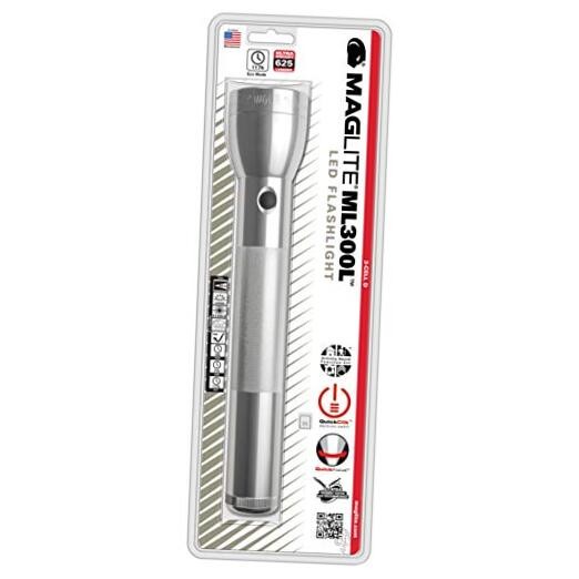 ML300L LED 3-Cell D Flashlight, Adjustable Focus, Long Battery Silver 3-D Cell