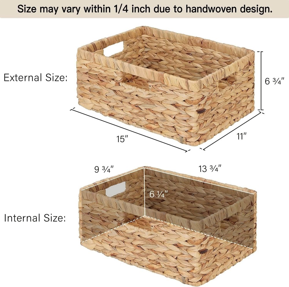 Large Rectangular Wicker Basket, Water Hyacinth Storage Basket