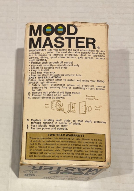 Mood Master Light Dimmer Switch Model PP-600 Electronic Solid State 600w 120v