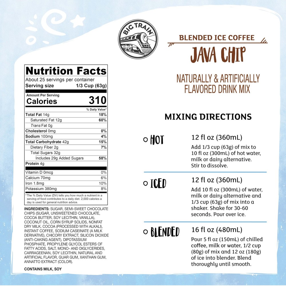 Ice Coffee Beverage Mix Java Chip Blended 3.5 Pound Pack of 1