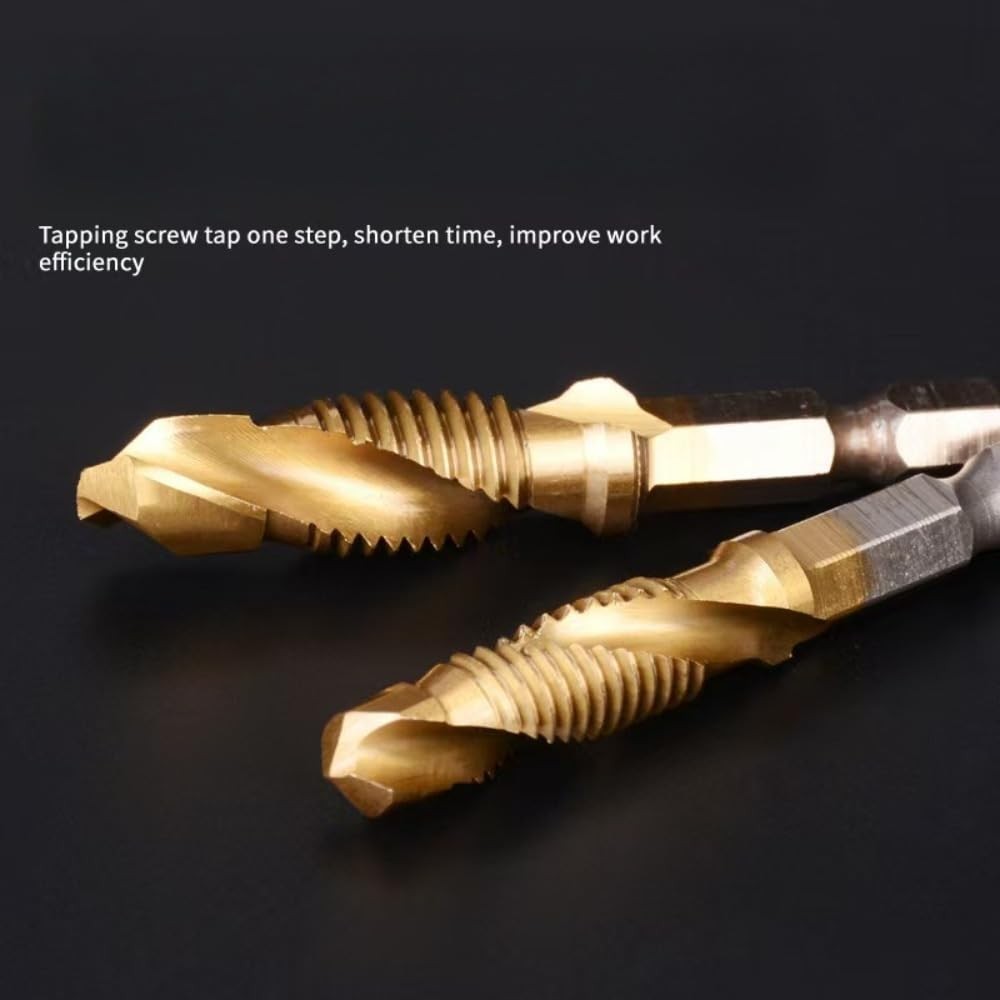 6 PCS Combination Drill and Tap Set, Professional HSS Titanium Thread Tap Drill