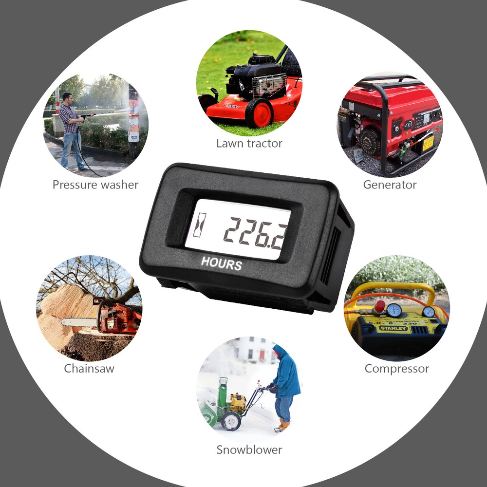 AC/DC Powered Digital Maintenance Hour Meter Motorcycle Hour Meter for Mowers