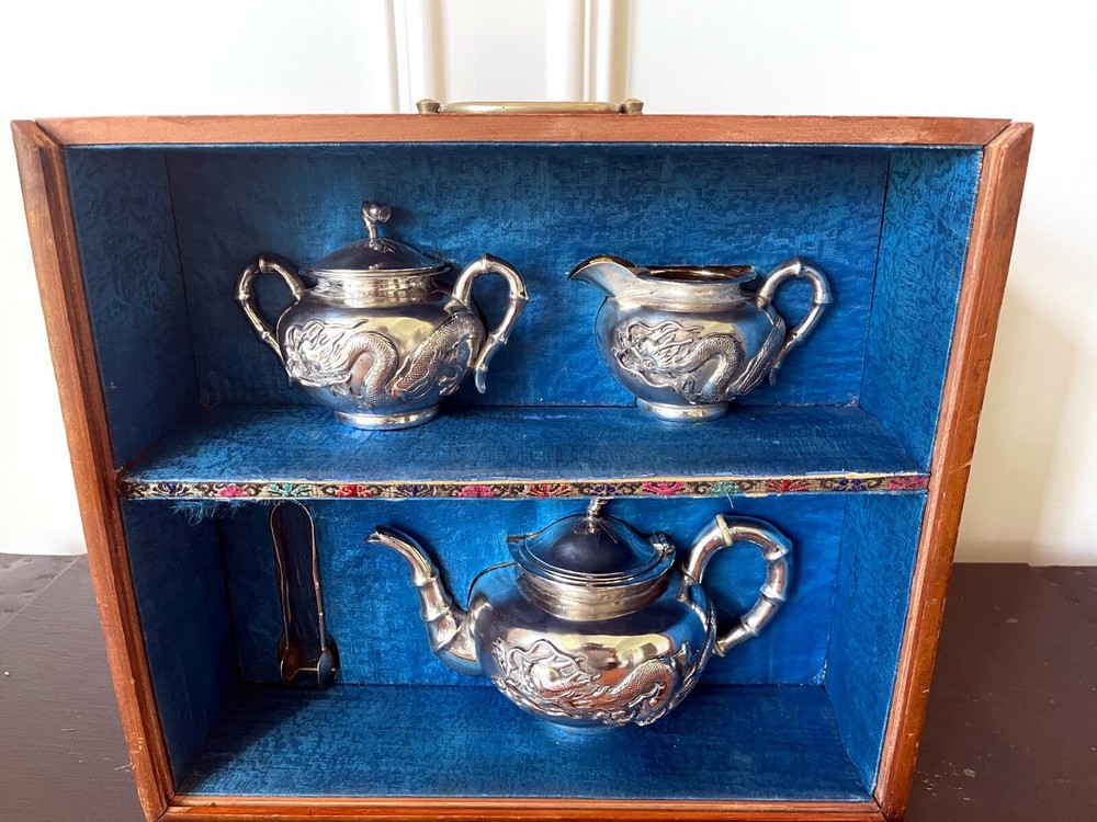 Chinese Export Silver Tea Set with Original Box Zee Wo