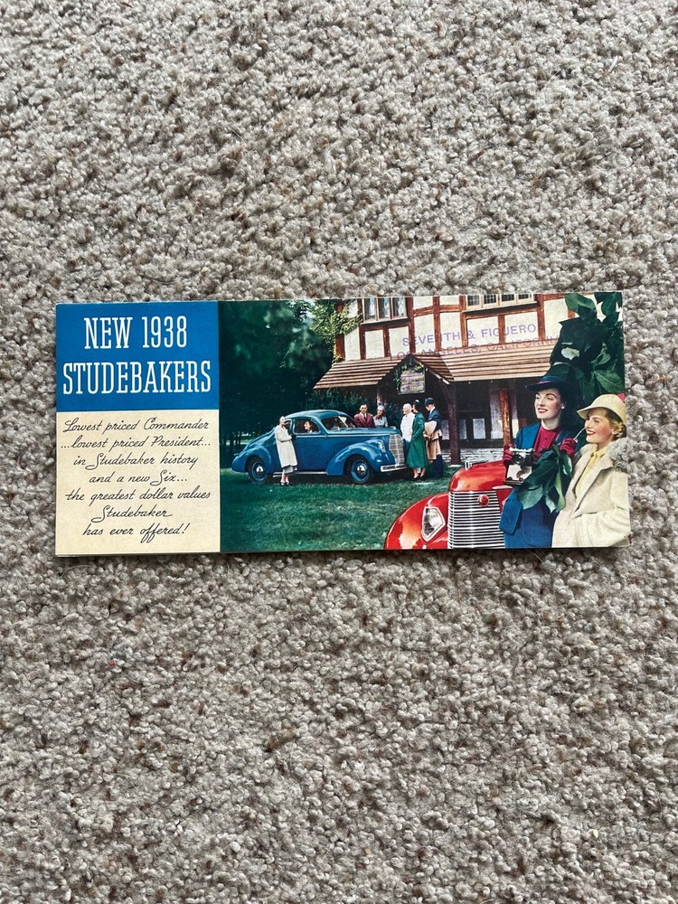 1938 Studebaker car original dealership color sales folder.