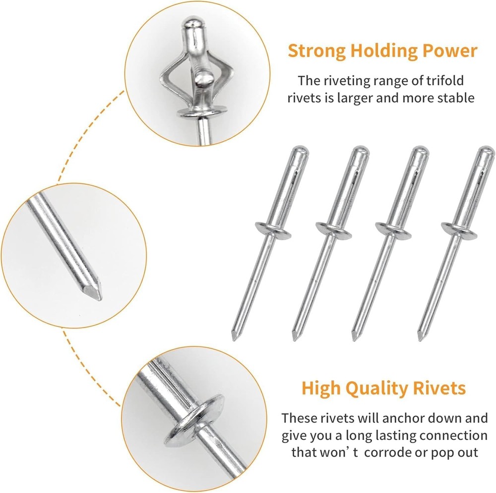 3/16" X 5/8" Tri-Fold Rivets Assortment - 160Pcs,Silver Tri-Fold Exploding Pop