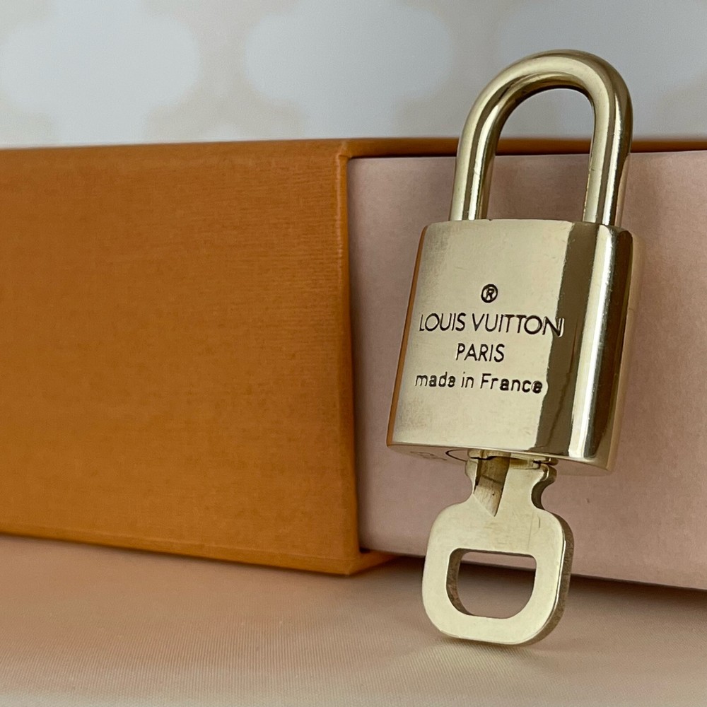 LOUIS VUITTON PadLock Lock & Key Brass Gold Authentic Number random