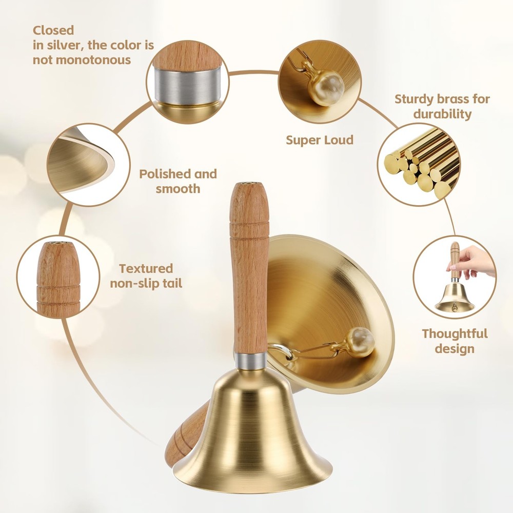 Super Loud Hand Bell - Solid Brass Call Bell for Elderly at Home, Wedding ...