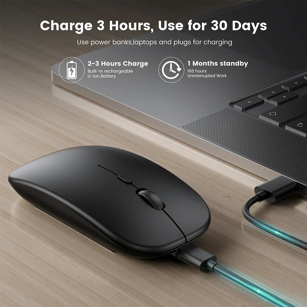 Rechargeable Wireless Mouse Bluetooth 2.4GHz Dual Mode with USB Receiver