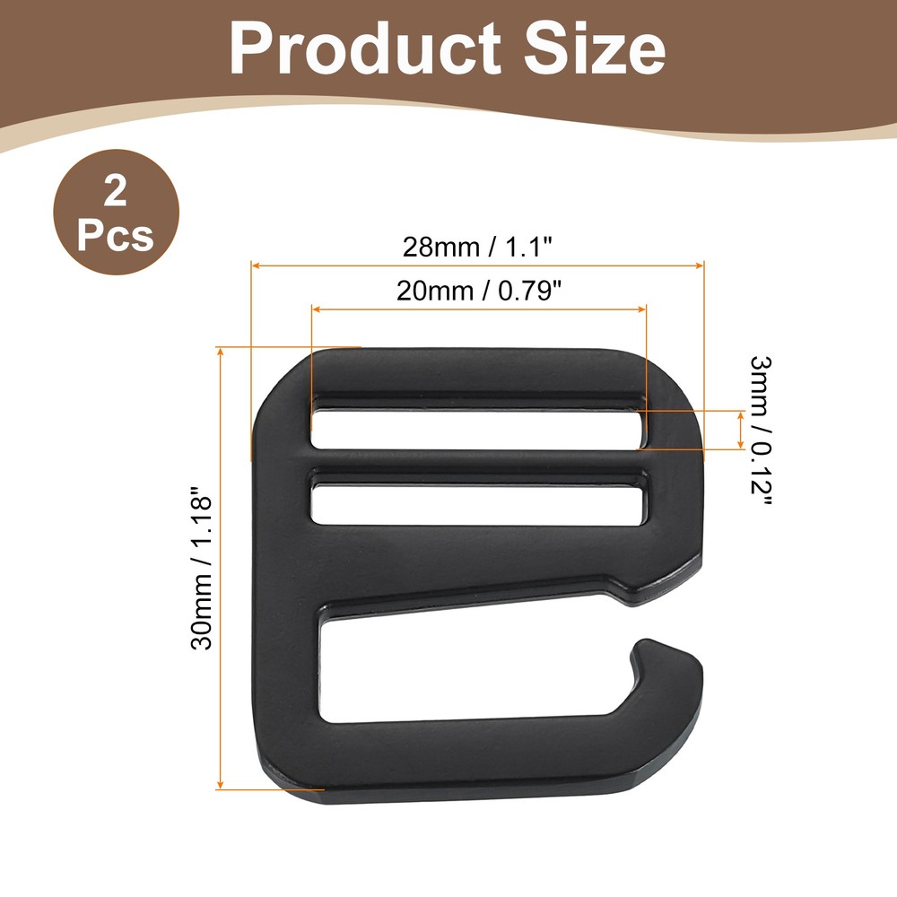 2Pcs G-Hook Webbing Buckles 20mm Flat Tri-Glide Black