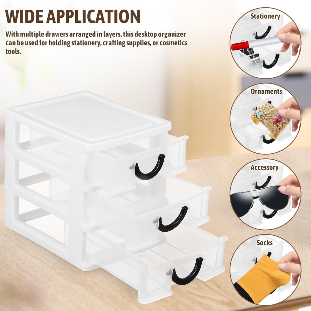 Small Drawer Organizer 3-Drawer Desktop Organizer Plastic Stackable Storage D...