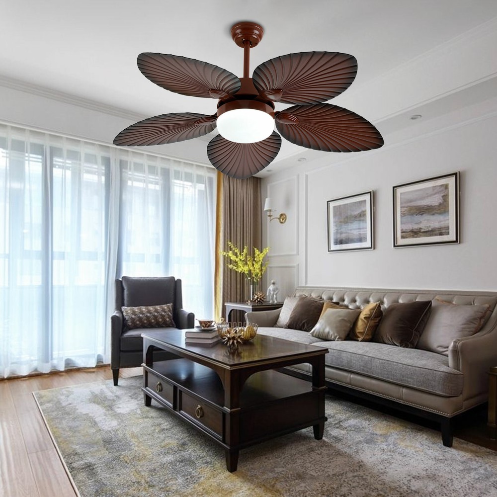42" Ceiling Fan w/ Light 3Color Changes Remote Control Tropical Palm Leaf Shape
