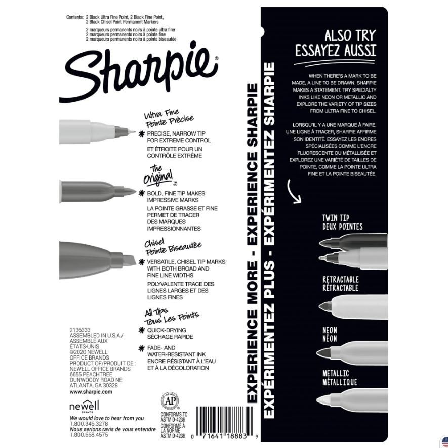 Sharpie Permanent Markers 6 Pack Chisel Fine Ultra