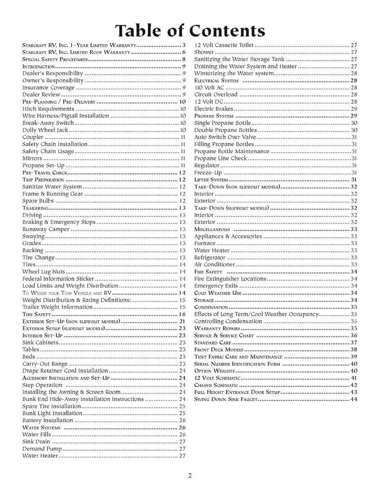 Starcraft 2008 Folding Camping Trailers Owners Manual User Guide Instructions