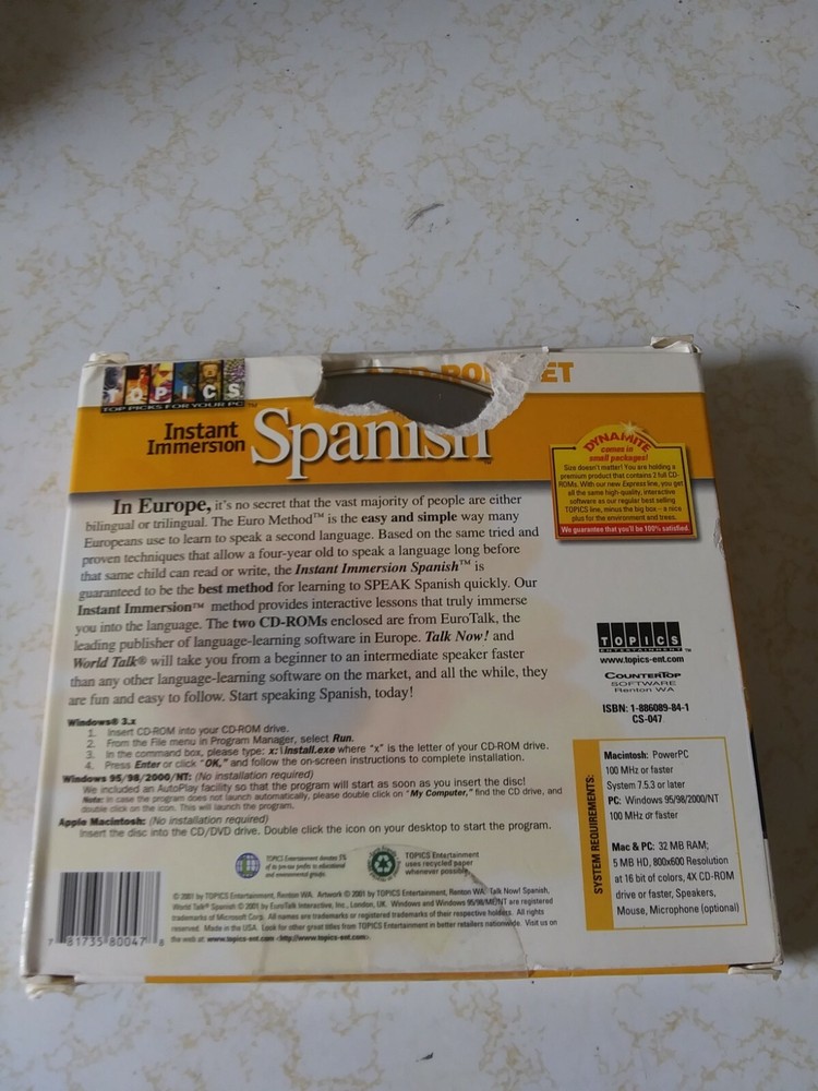 Instant Immersion Spanish, 2 CD Rom Set, PC & Mac
