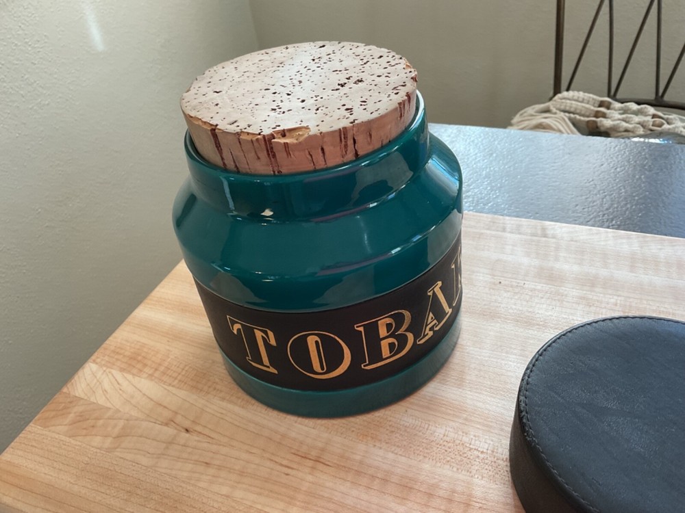 Green Tobak Jar Cork Top Black Cap