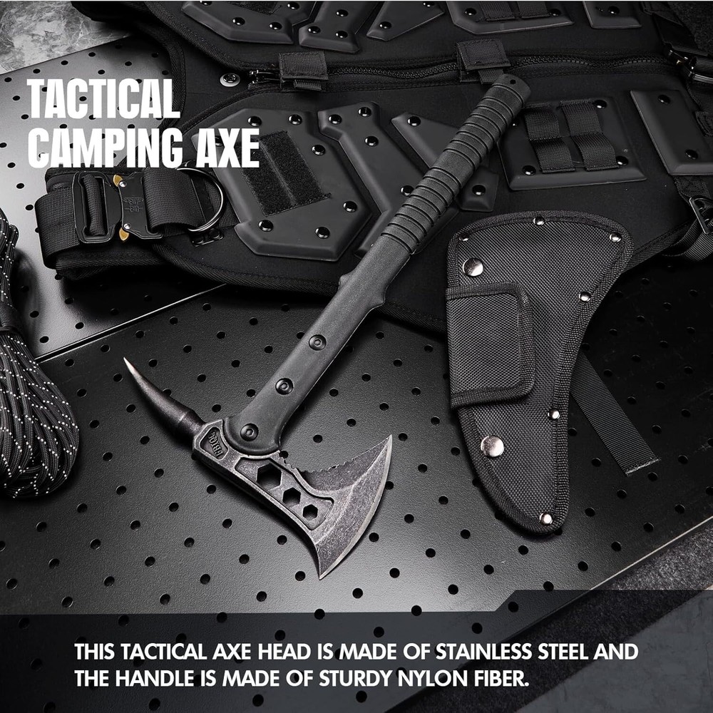 15" Black Stonewashed Tomahawk Throwing Axe Battle Hatchet Survival Fixed Blade