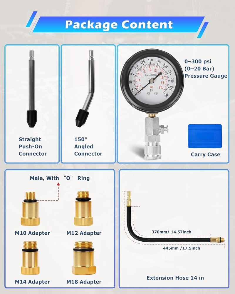 Versatile Engine Compression Tester Kit with Adapters for Automotives and Bikes