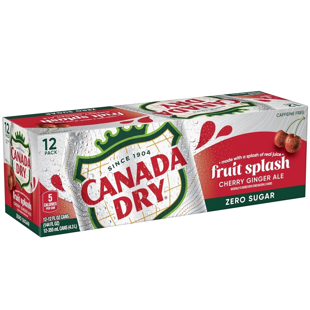 Zero Sugar Cherry Ginger Ale Fruit Splash Soda, 12 fl. oz. Cans, 12 Pack Pack...