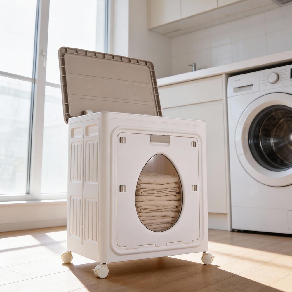 Laundry Basket with Wheels, Laundry Hamper Clothes Hamper, Rolling Laundry Baske
