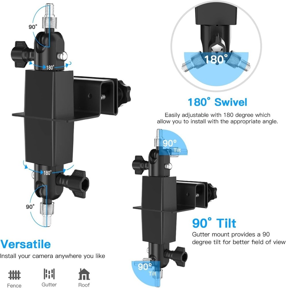 Universal 2-in-1 Gutter Mount for Ring Solar Panels and Cameras - Durable Black