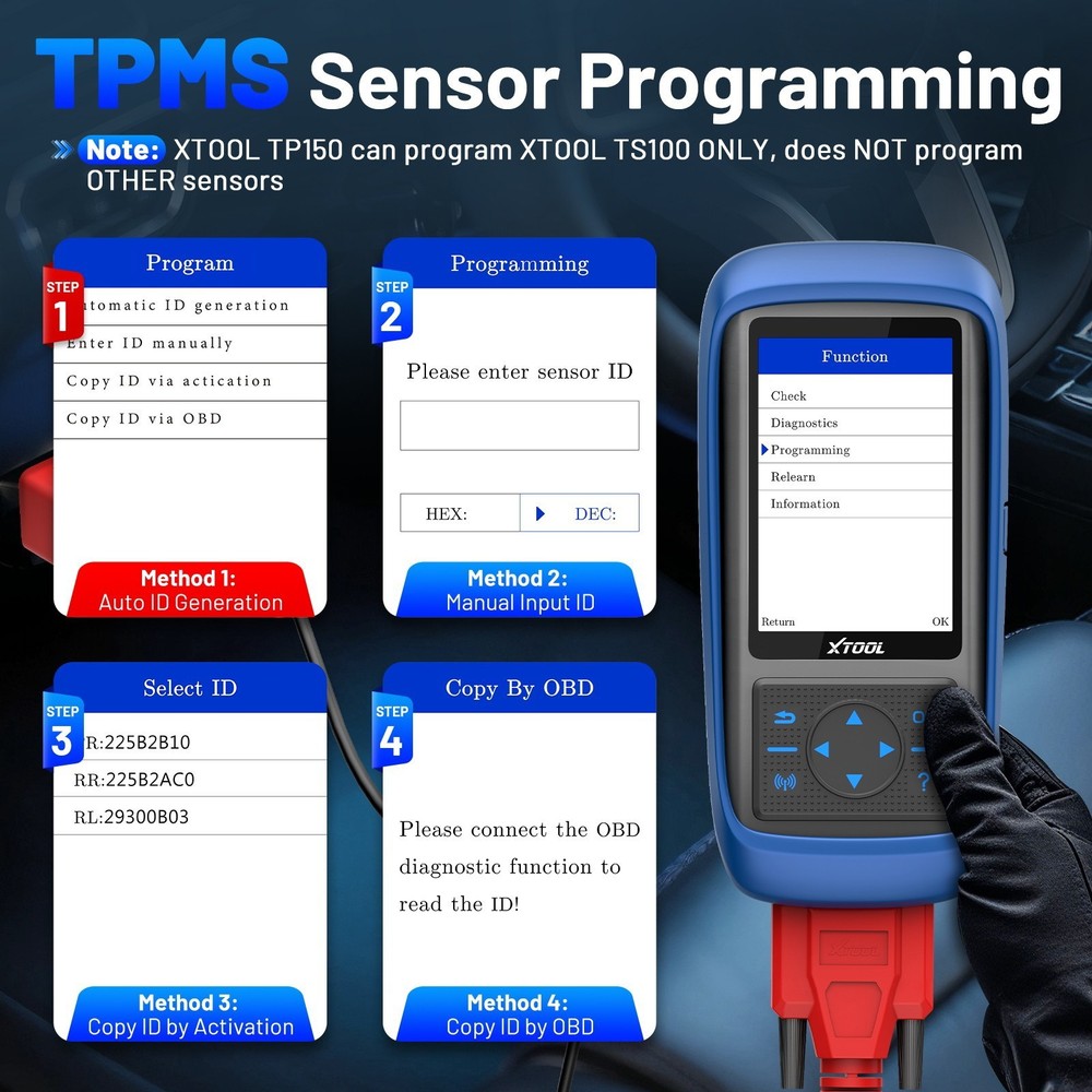 XTOOL TP150 TPMS Programming Tire Pressure Sensor Relearn Reset Activate Tool