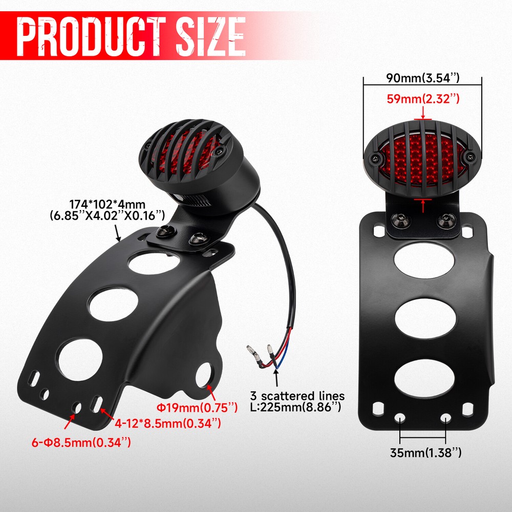 Motorcycle Side Mount License Plate Bracket Tail Light For Harley Chopper Bobber