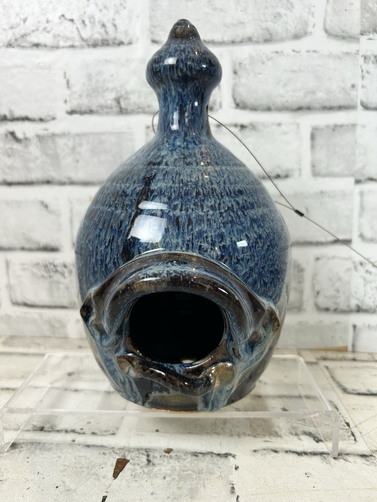 Walter Aberson Signed Blue Glaze Ceramic Birdhouse