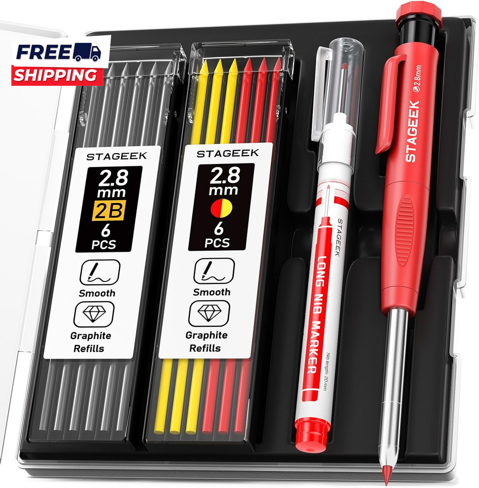 Carpenter Pencils Set with Sharpener Heavy Duty Woodworking Tools with 13 Refill