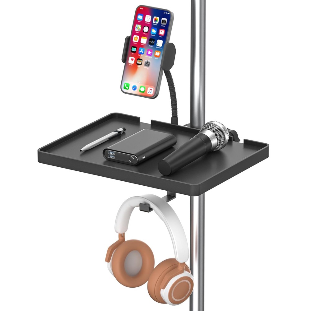 Chunxiao Functional Microphone Stand Tray with Plastic Small Tray, Black