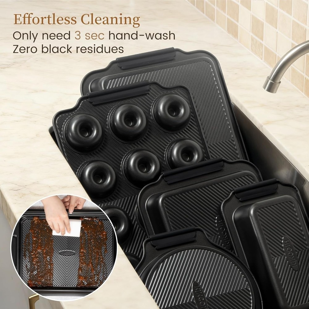 25 PCS Stackable Baking Pans Set Non-stick Bakeware Sets W/ Silicone Handles