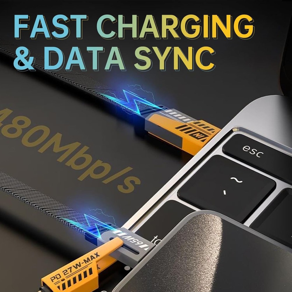 USB-C Cable 4-in-1 Fast Charging Cable & Data Sync for Samsung iPhone MacBook
