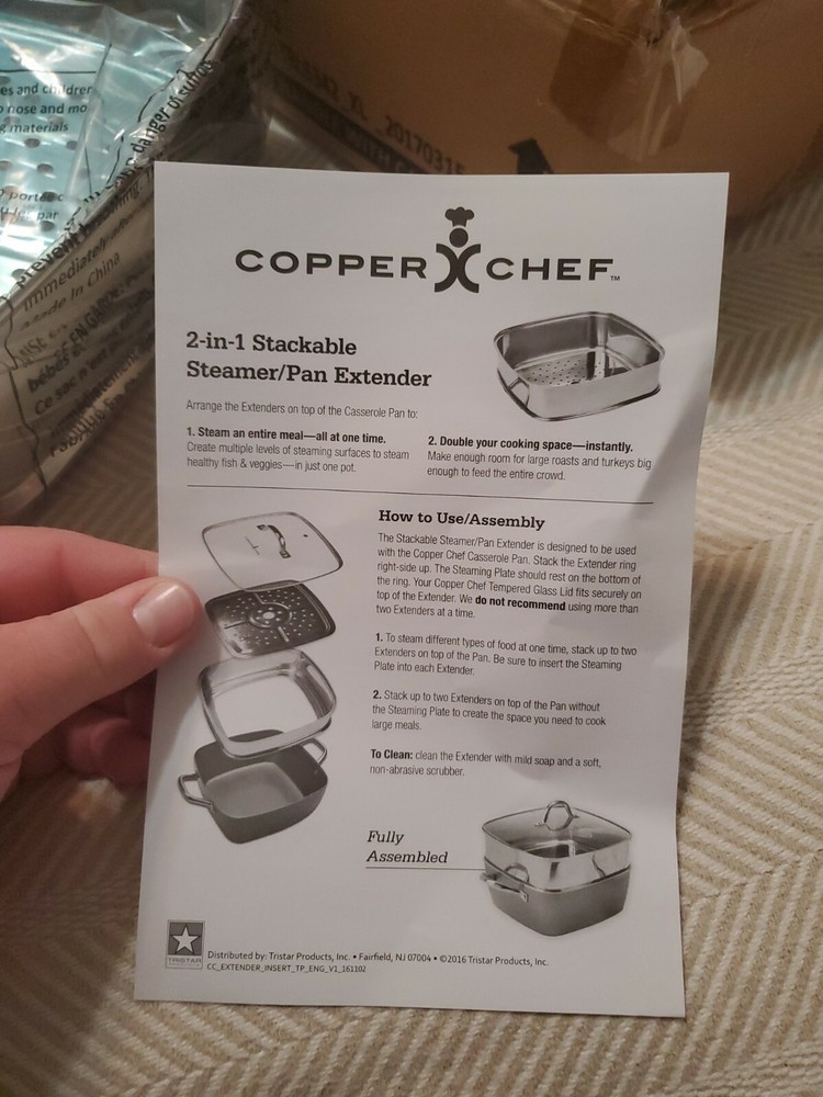 NEW! Copper Chef 2-in-1 Stackable Steamer/Pan Extender