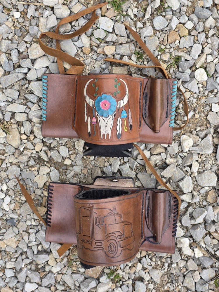 Western Saddle Leather Drink Holder Custom Made