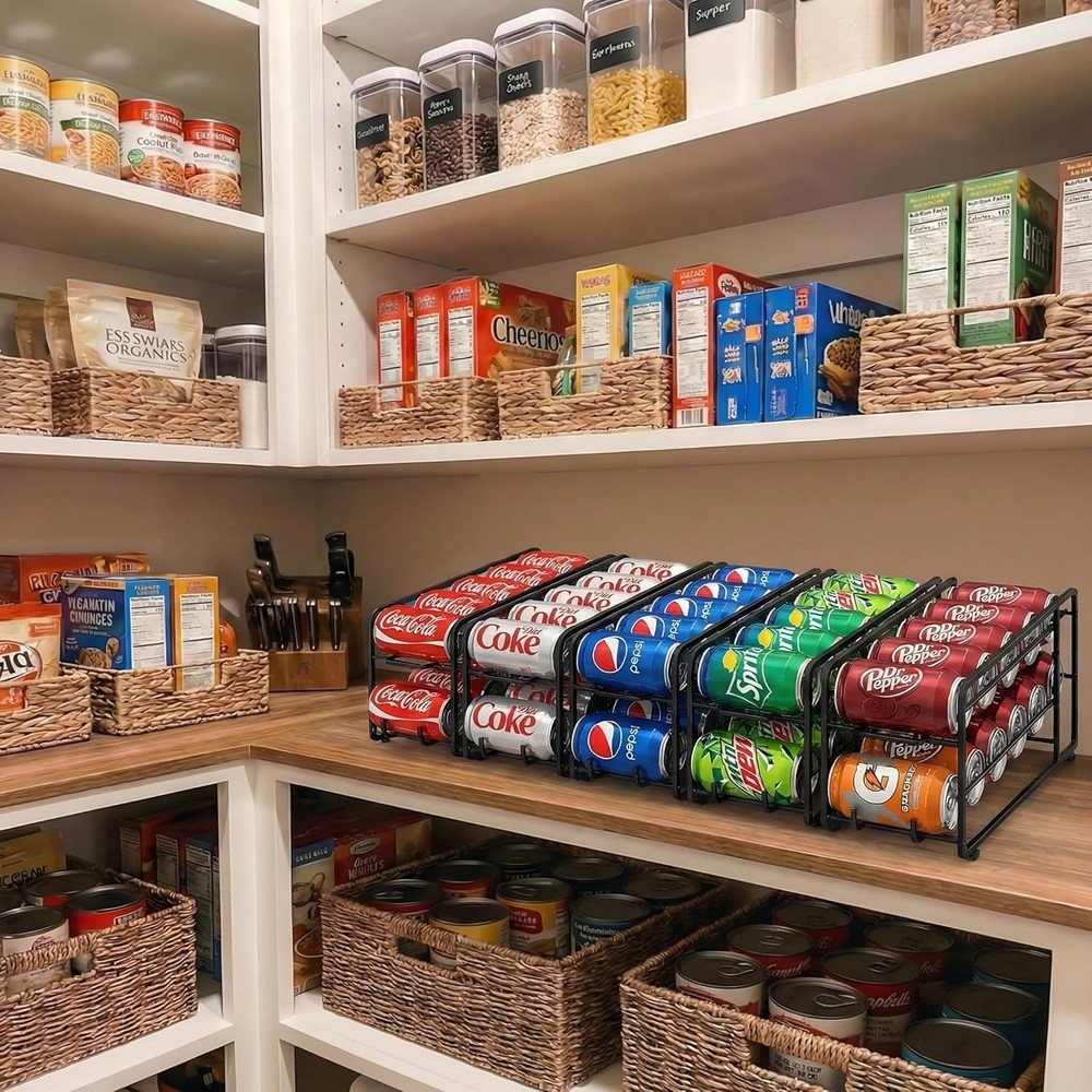 2 Pack Stackable Beverage Soda Can Dispenser Cabinet, Pantry (Black)