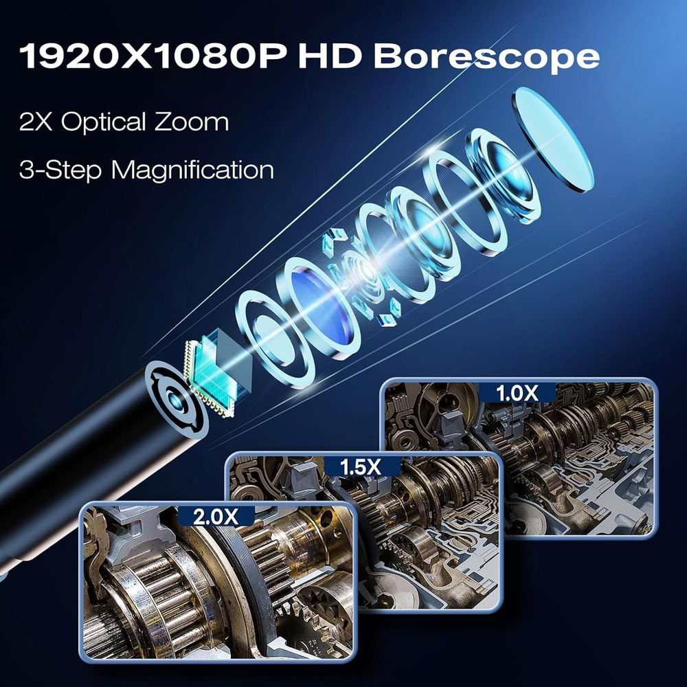 Endoscope Camera with Light, 1920P HD Borescope Inspection Camera with 4.3" IPS