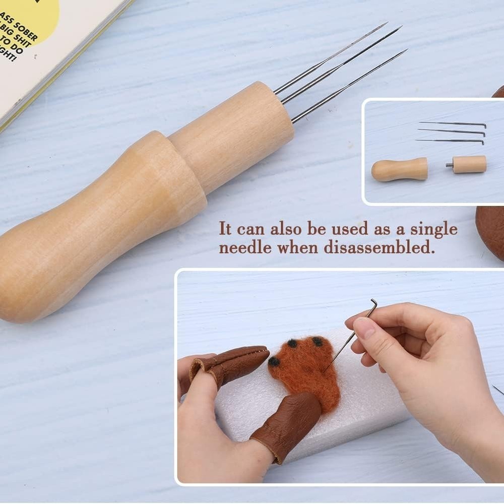 Complete Wool Felting Kit - Includes 3 Needles, Finger Protector & Craft Guide