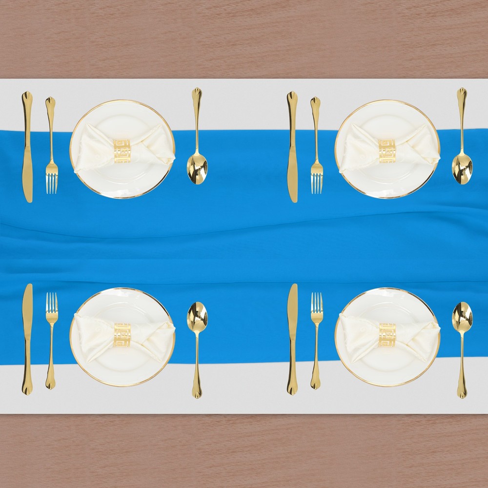 2 Pcs Lake Blue Chiffon Table Runner 27.5" x 118" Romantic Table Runner