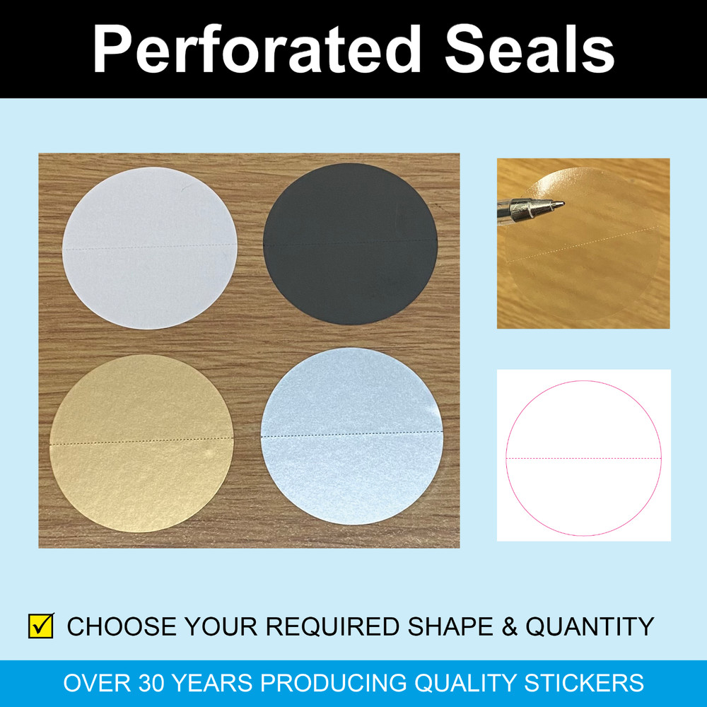 Permanent adhesive sticker seals / labels with perforation