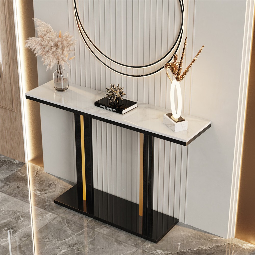 Modern Glossy Sintered Stone Console Entryway Table Sofa Side Table White/Green