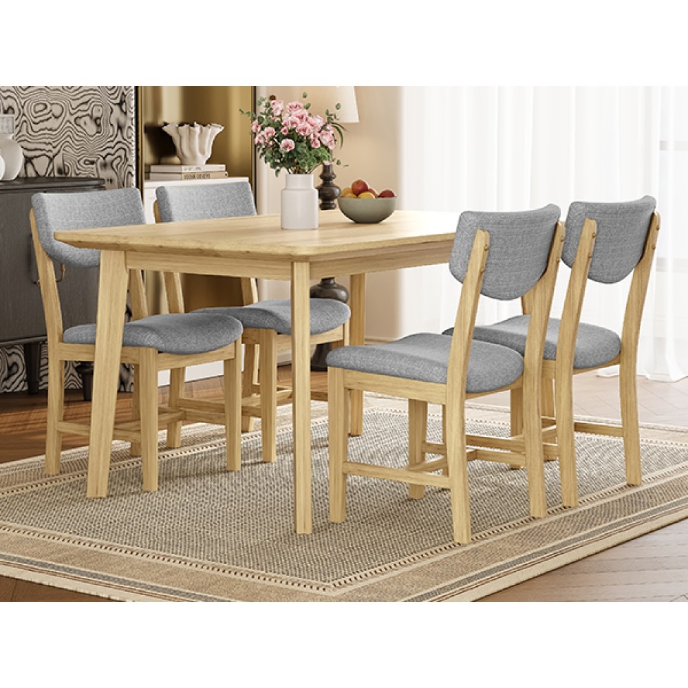 Rustic 5-Piece Dining Set - 1 Solid Wood Table + 4 Upholstered Chairs, Farmhouse